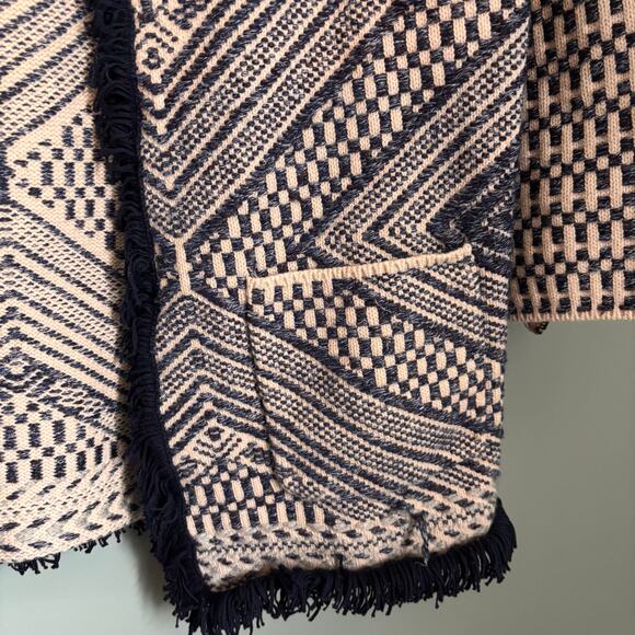 Lucky Fringe Hem Aztec Print Open Front Blazer Jacket - Picture 5 of 7